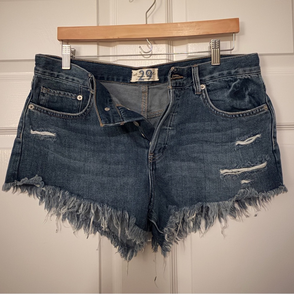 We The Free Blue Distressed Jean Shorts
